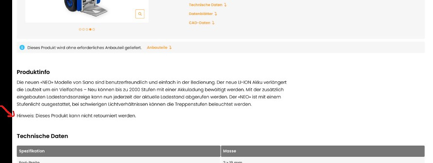 Hinweis keine Retoure