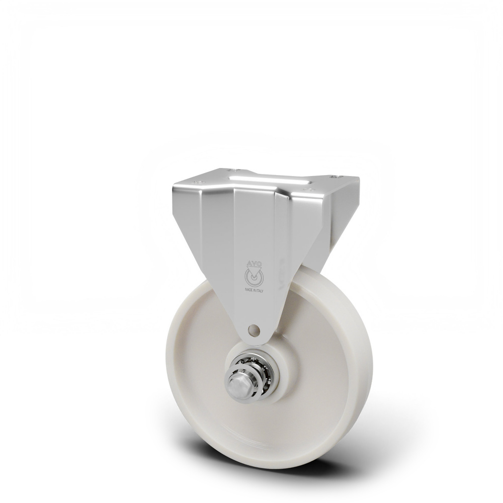 Roulette fix en acier inoxydable, avec bande de roulement en polyamide, roulement &agrave; billes