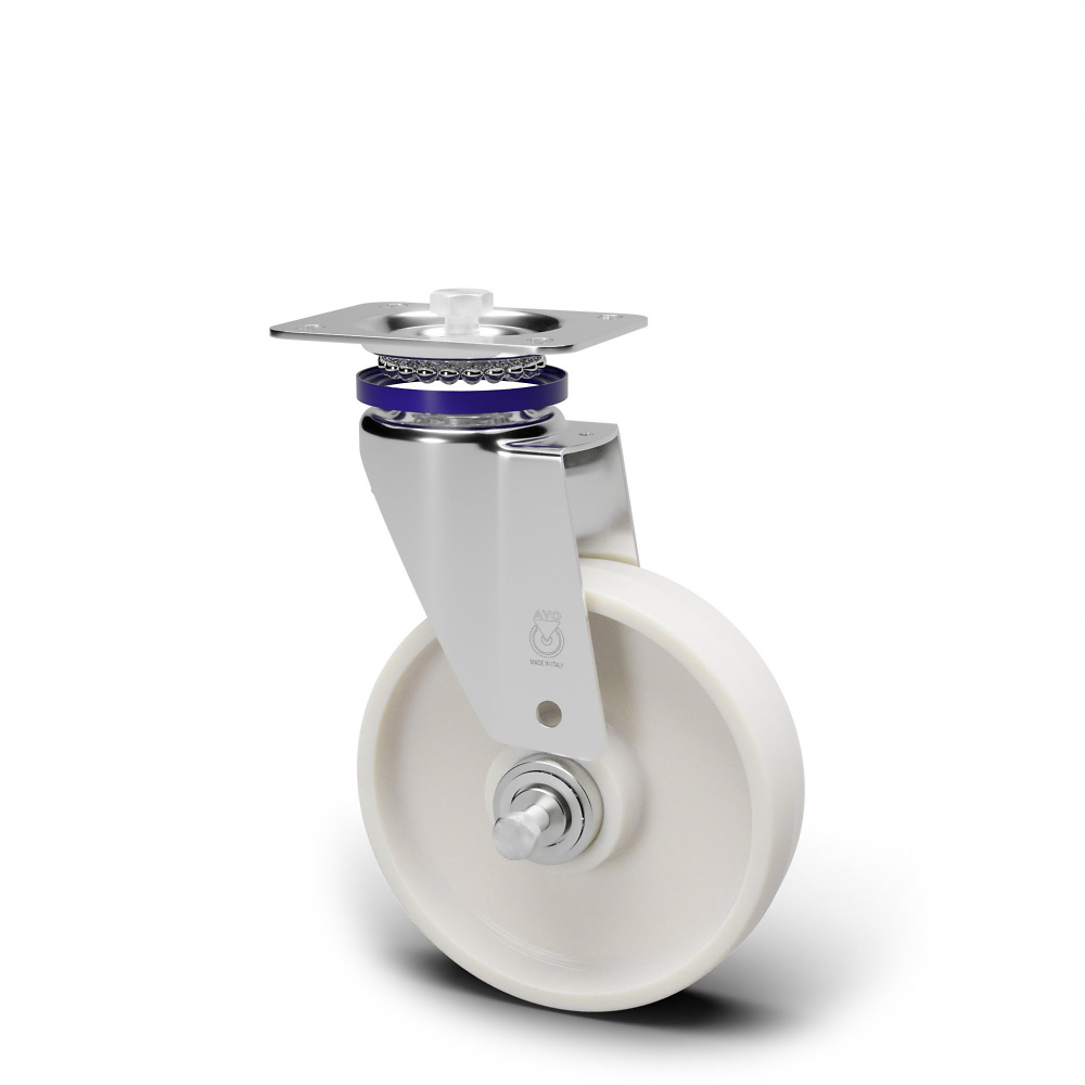 Roulette pivotante INOX, avec roue en polyamide, roulement &agrave; billes