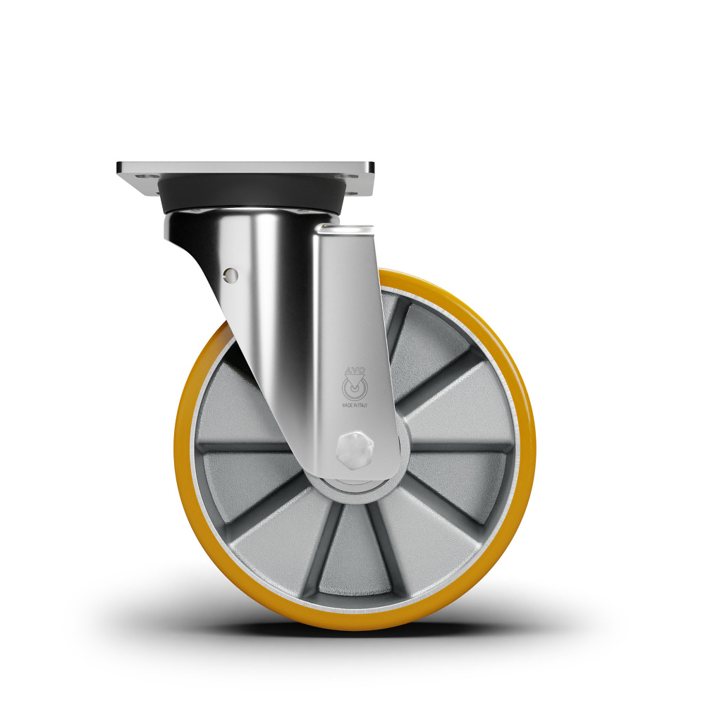 Roulette pivotante, charges lourdes, avec bande de roulement en polyur&eacute;thane, roulement &agrave; billes