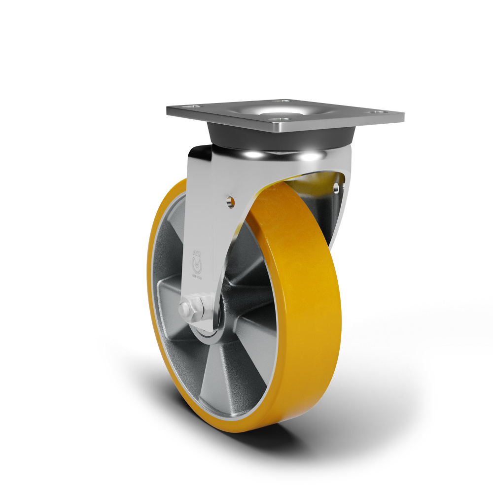 Roulette pivotante, charges lourdes, avec bande de roulement en polyur&eacute;thane, roulement &agrave; billes