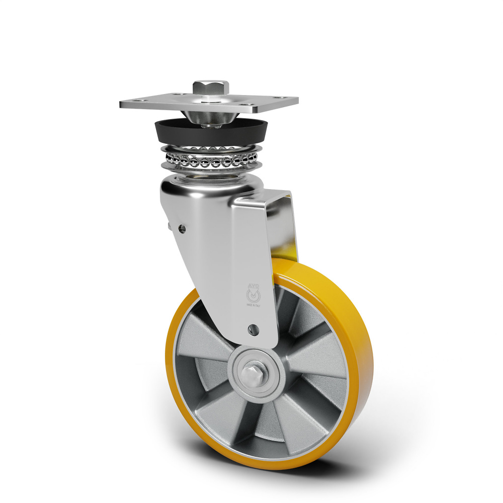 Roulette pivotante, charges lourdes, avec bande de roulement en polyur&eacute;thane, roulement &agrave; billes