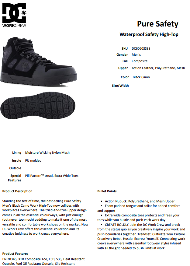 Sicherheitsschuhe DC60603 S3S DC schwarz camo 39