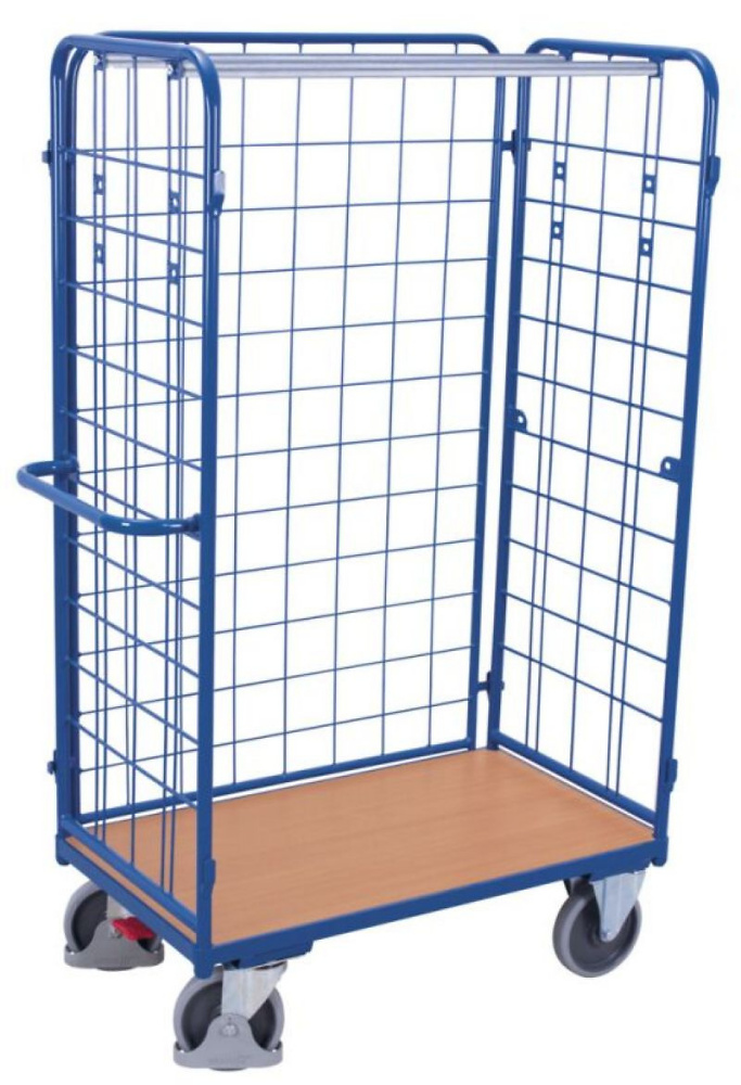 Chariot grillag&eacute; haut pour colis avec 3 parois,