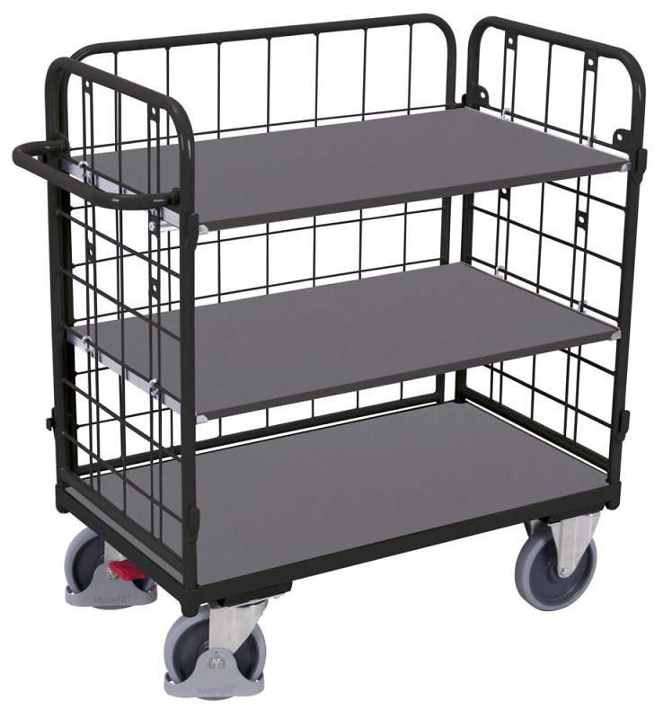 Etagenwagen mit 3 W&auml;nden, 3 B&ouml;den, 850 x 500mm,