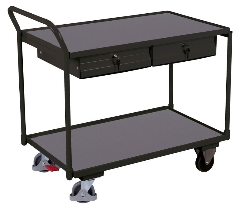 Tischwagen mit 2 Schubladen, Schiebegriff hoch,