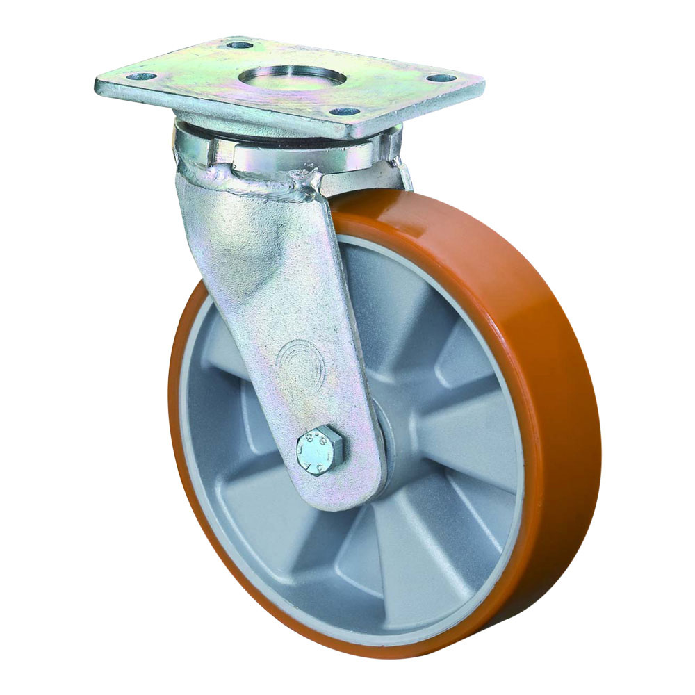 Roulette pivotante avec frein, charges lourdes, plaque - Roulettes fortes  charges - MAPO AG
