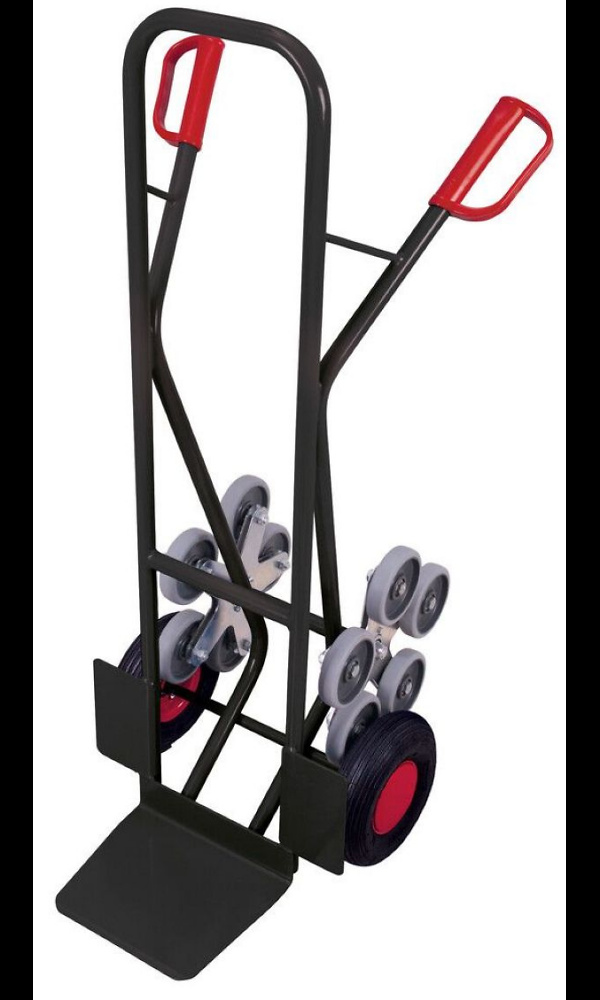Diable &agrave; escaliers en acier, 2 roues pneumatiques &oslash; 260 x 85 mm,