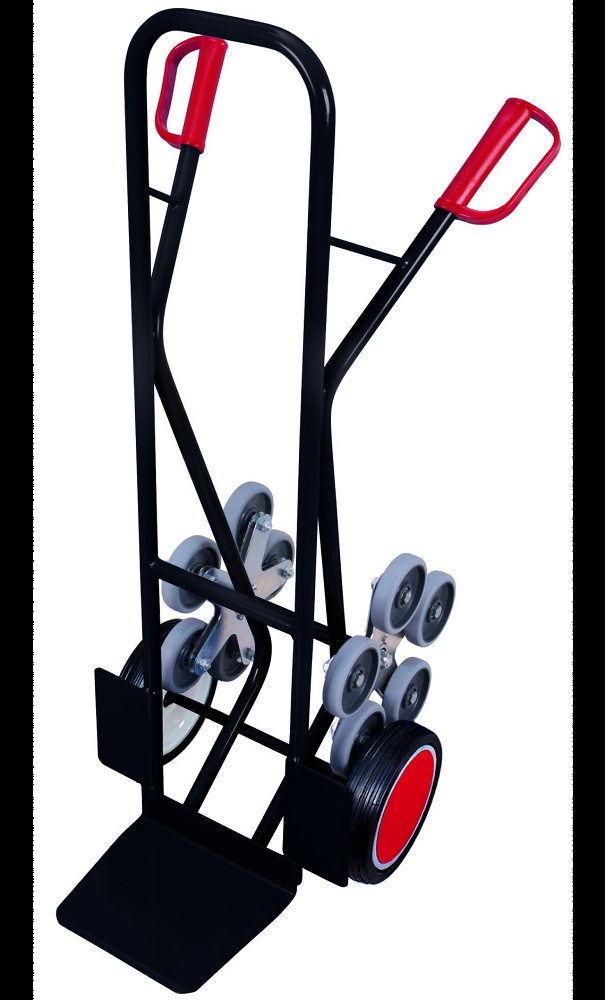 Diable &agrave; escaliers en acier, 2 roues pneumatiques &oslash; 260 x 85 mm,
