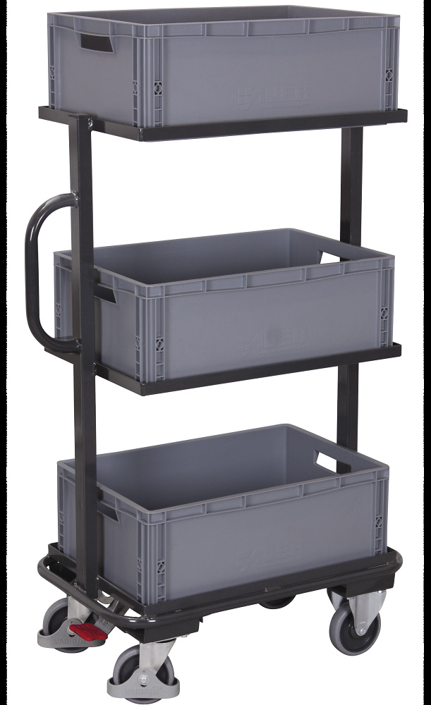 Chariot desserte,3 &eacute;tages, avec 3 bacs 600x400 mm