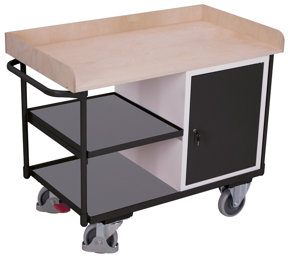 Werkstattwagen, 3 Ladefl&auml;chen, 1 Stahlschrank,