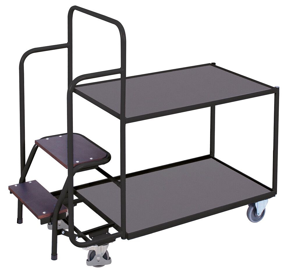 Chariot pr&eacute;parateur &agrave; 2 &eacute;tages avec escabeau, charge 250 kg,
