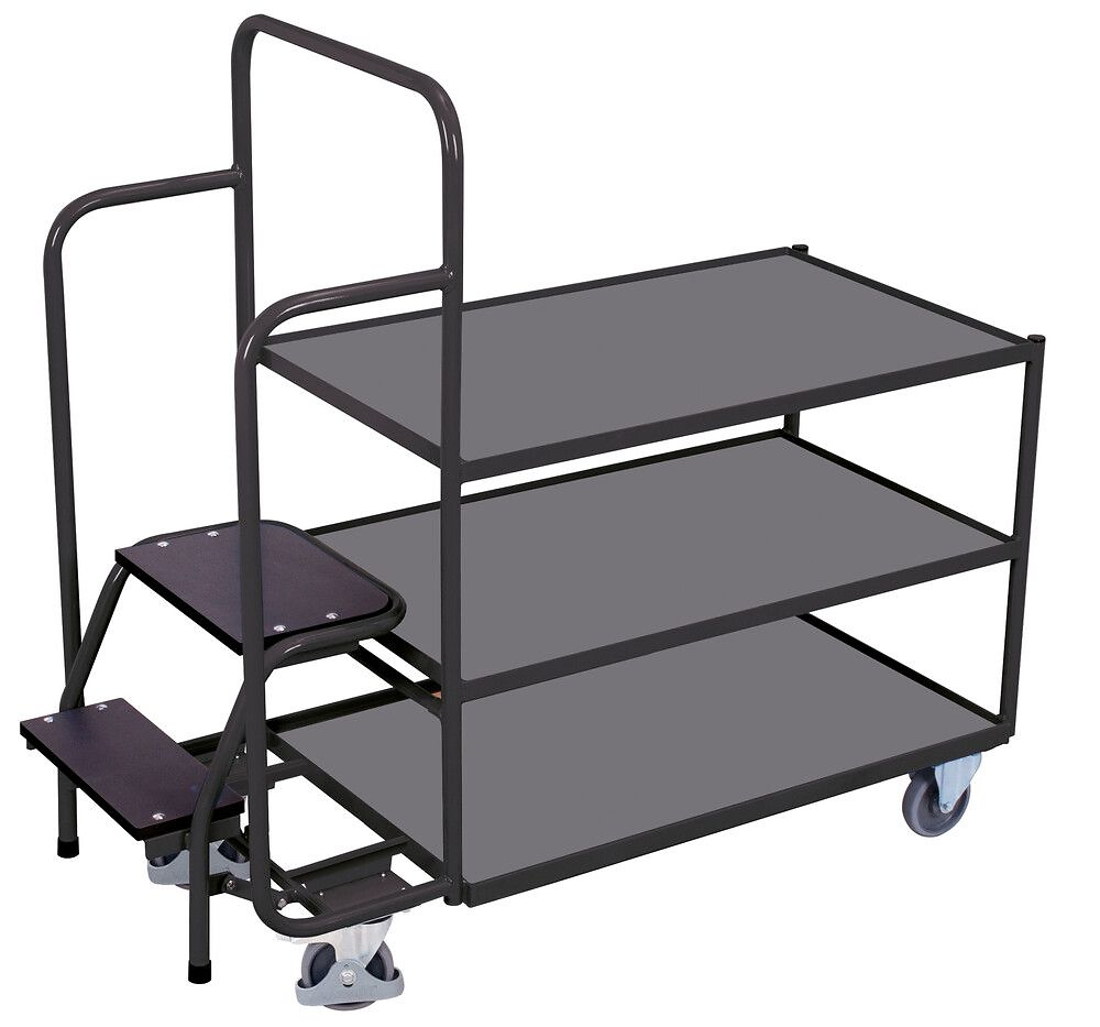 Chariot pr&eacute;parateur de commandes avec 3 plateaux, bas