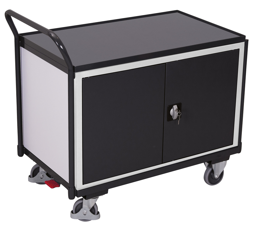 Chariot d'atelier avec 1 plateau et 1 armoire