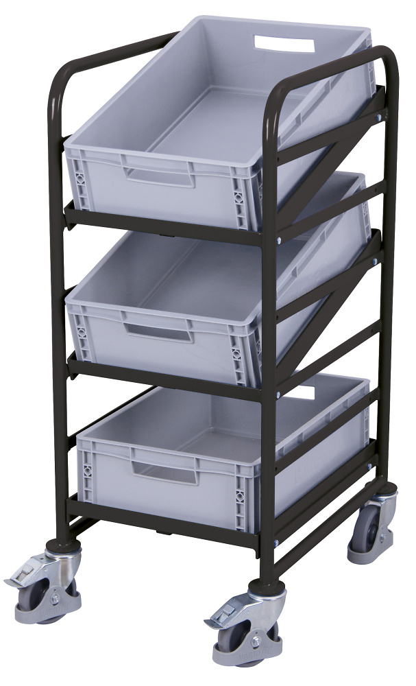 Chariot porte-bacs norme euop&eacute;enne avec 3 bacs plastiques