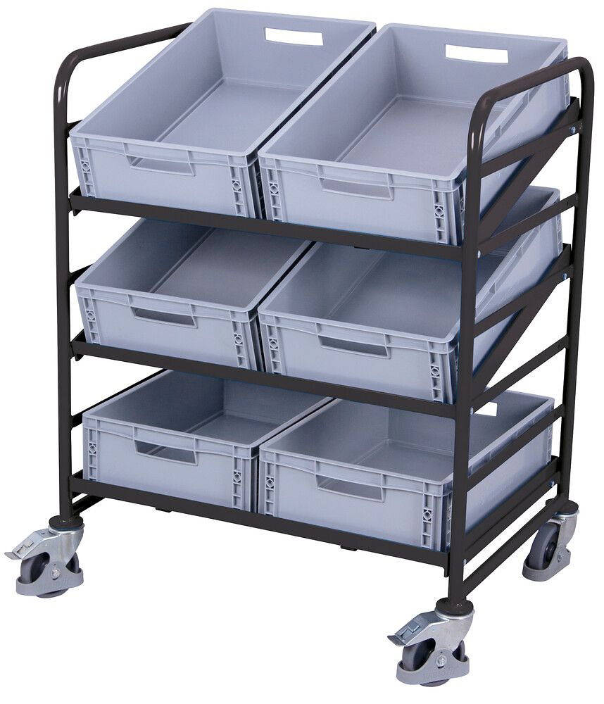 Chariot porte-bacs norme europ&eacute;enne avec 6 bacs plastiques