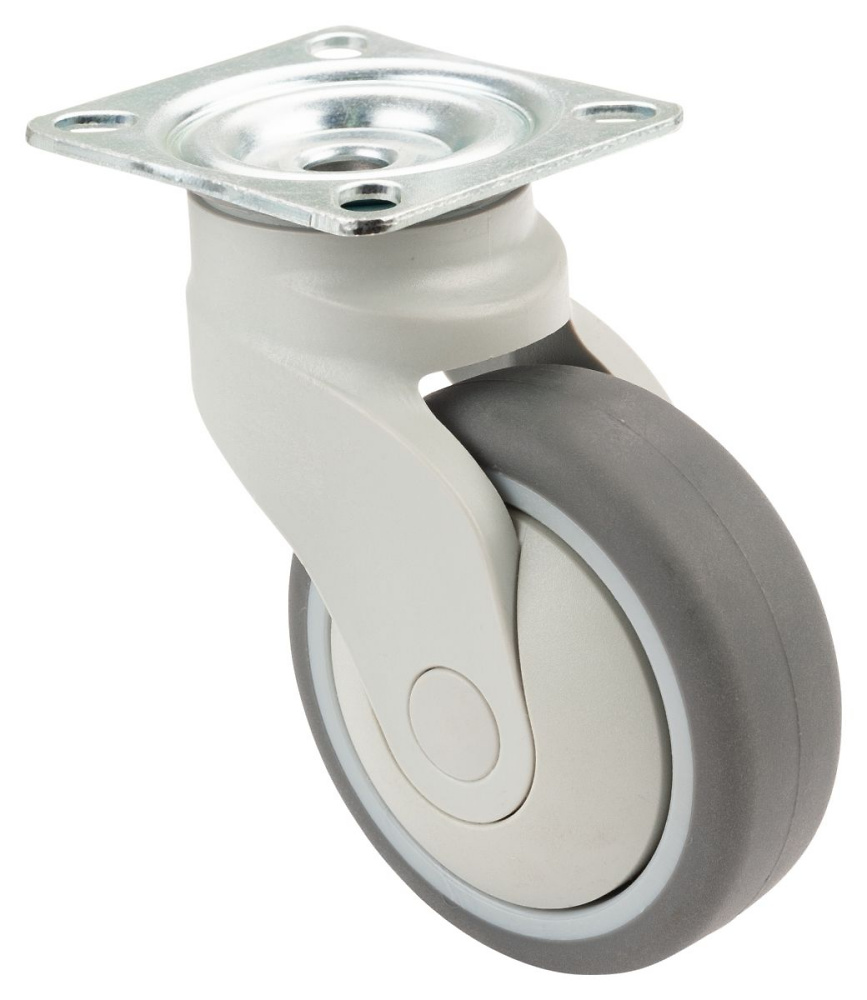 Roulette pivotante plastique gris, plaque 