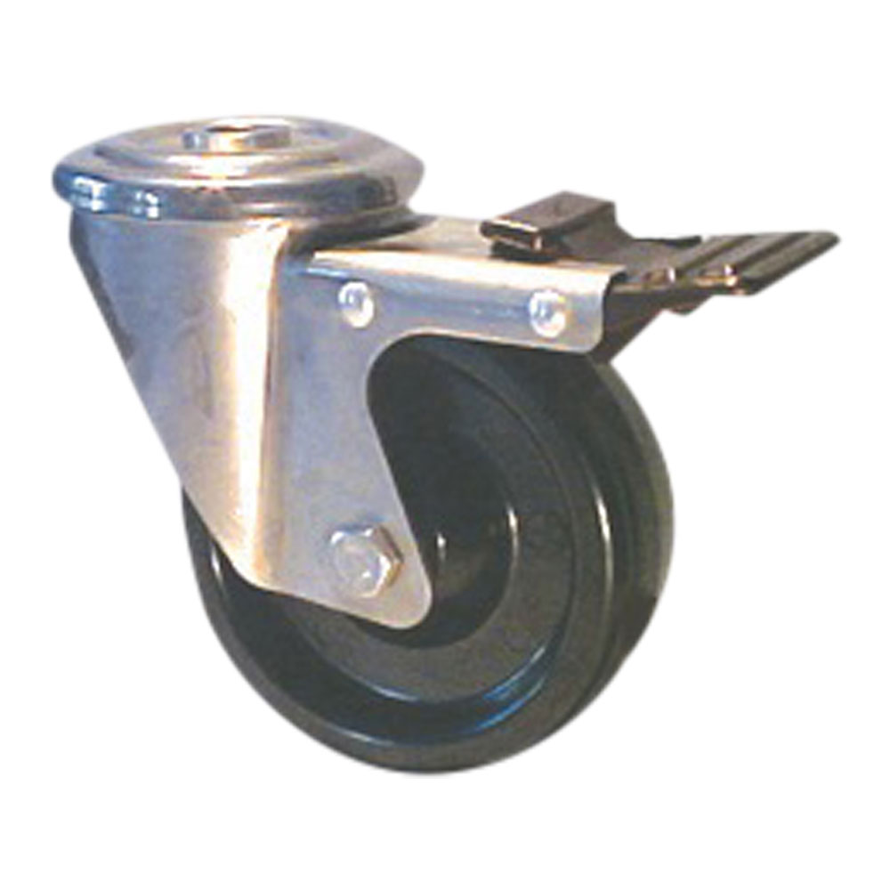 Roulette pivotante inox, blocage à d.effet,trou centrale ø12mm - Roulettes  INOX - MAPO AG